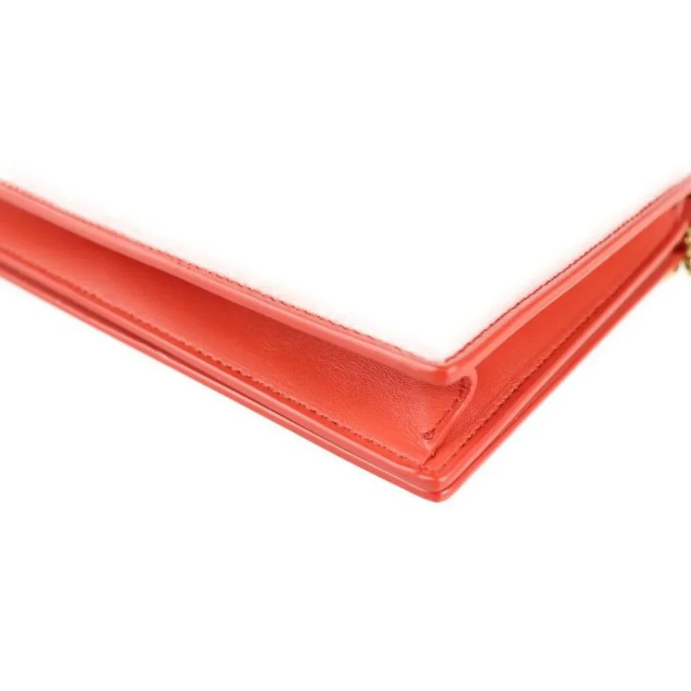 Celine Clutch Bag Leather Poppy Red Cloud Gray Frame Evening Chain - Picture 5 of 9